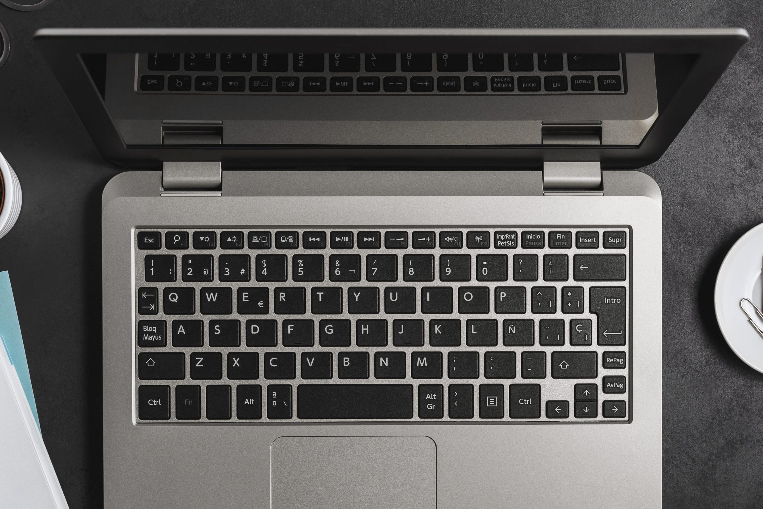 Modern man's business desk from above