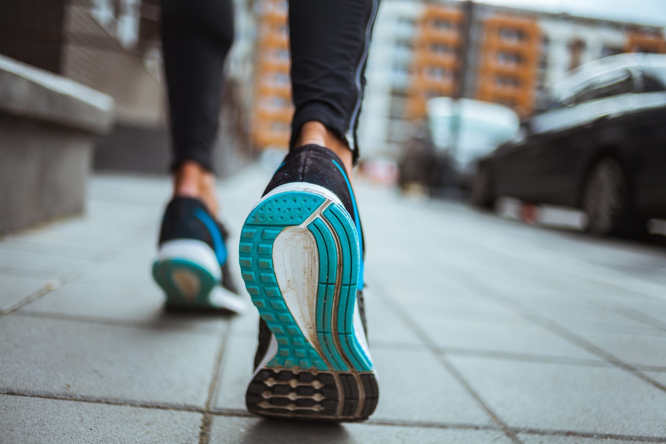 mediterranean diet | Close up shot of runner's shoes